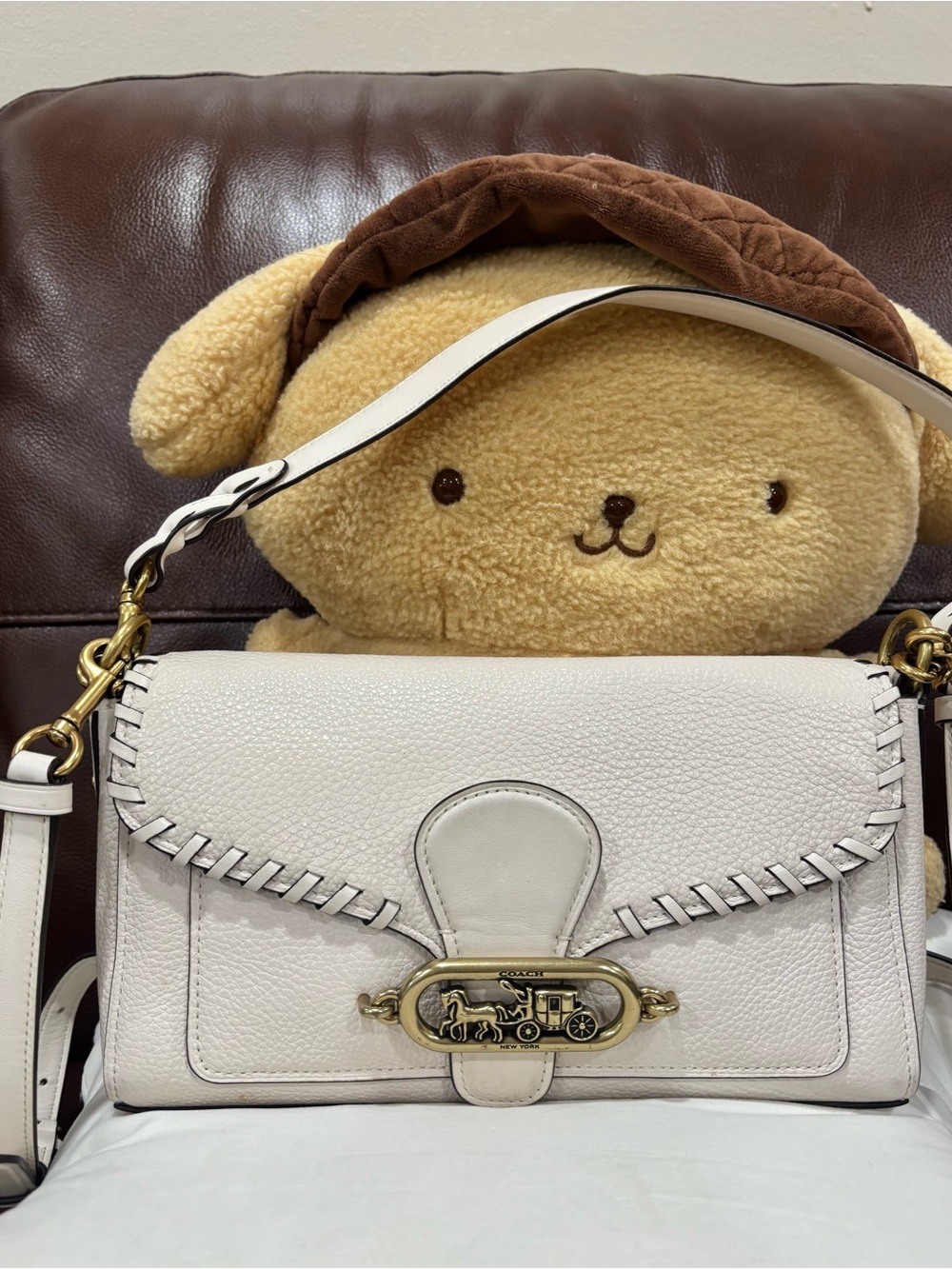 COACH White/Cream Shoulder Bag with Gold Hardware and Crossbody Strap